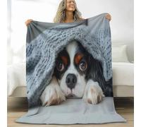 Flannel Fleece Blanket 130 x 150 cm Animal Cavalier King Charles Spaniel Throw Blanket, Grey Microfiber Fluffy Comfortable Soft Blankets - Living Room Bedroom Sofa Cover Office Nap Blankets