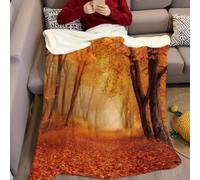 Flannel Fleece Blanket Autumn forest landscape 3D Printed Flannel Fluffy Soft Lightweight Throw Blanket 70 x 100 cm Office Sofa Settees Couch Chair Bed Kids Adults, orange color