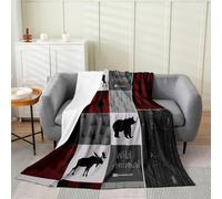 Flannel Fleece Blanket Bear Print Bed Boys Girls Wild Animal Plush for Kids Women Men Ultra Soft Rustic Cabin Country Red Grey Room Decor Throw Blankets