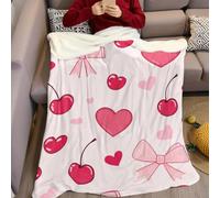 Flannel Fleece Blanket Bow and Cherry 3D Printed Flannel Fluffy Soft Lightweight Throw Blanket 70 x 100 cm Office Sofa Settees Couch Chair Bed Kids Adults, pink