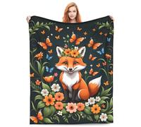 Flannel Fleece Blanket Cute Fox Gifts for Kids Adults Soft Warm Lightweight Cozy Cute Foxes Floral Daisies and Marigolds for Bed Living Room Sofa Couch Birthd Blankets