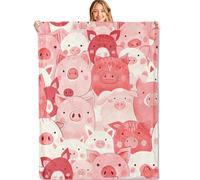 Flannel Fleece Blanket Cute Pig Faces Soft Lightweight Pink and Red Piggy - Gifts for Kids & Animal Lovers for Couch Office Travel Home Living Room Decor Thro Blankets