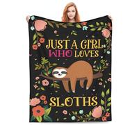 Flannel Fleece Blanket Cute Sloth Gifts for Kids Just a Girl Who Loves Sloths Soft Warm Lightweight Cozy Animals Flowers for Bed Living Room Sofa Couch Birthd Blankets