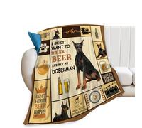 Flannel Fleece Blanket Doberman and Beer - Super Soft Warm Cozy Fuzzy Plush Dog Stuff Gift for Boys Girls Kids Teens Adults Throw Blankets