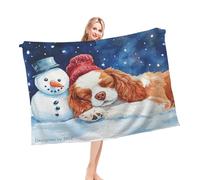Flannel Fleece Blanket Dreaming Cavalier King Charles Spaniel Snowman And Snowing Fluffy Throw Blanket Cozy Couch Travel For Office Bedroom Living Room