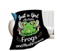 Flannel Fleece Blanket Frog Super Cozy Soft Frog Mushroom Warm Plush Just a Girl Who Loves Frogs Lightweight Gifts for Kids Adults Throw Blankets