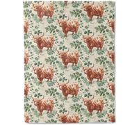 Flannel Fleece Blanket Highland Cow - Farm Animal Cattle and Greenery - Lightweight Soft Cozy Gifts for Kids Adult Modern Home Room Bedroom Rustic Country Dec Blankets