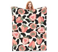 Flannel Fleece Blanket Pink Strawberry Gifts for Girls Women Strawberries and Black Spots of Cow Skin Doodle Style for Room Bed Couch Soft Lightweight Warm Co Blankets