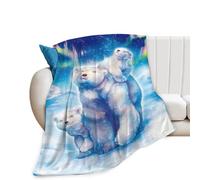 Flannel Fleece Blanket Polar Bear Super Soft Warm Aurora White Bear Cozy Fuzzy Plush Bear Animal Decor Stuff Gift for Boys Girls Kids Teens Adults Throw Blank Blankets