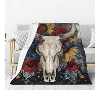 Flannel Fleece Blanket Roses & Sunflower Skull Breathable Fleece Throw Blanket Soft Throws For Adult Living Room Outdoor M