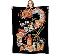 Flannel Fleece Blanket Sushi Dragon Japanese Cuisine Birthday Gifts for Kids Girls Women Lightweight Soft Sweet Food Lovers Sofa Couch Bed Room Modern Decor T Blankets