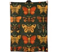 Flannel Fleece Blanket Vintage Moth and Butterfly Gifts for Kids Women Adult Girls Art Deep Green Retro Soft Comfy Lightweight for Home Couch Bed Sofa Boho De Blankets