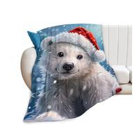 Flannel Fleece Blanket White Bear Super Soft Warm Cute Christmas Polar Bear Cozy Fuzzy Plush Bedding Gift for Boys Girls Teens Adults Couch Sofa Throw Blanket Blankets