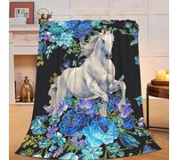 Flannel Fleece Blanket White Horse - Fuzzy Plush Super Soft Cozy Warm Horse Decor Stuffed Animal Bedding Gifts for Boys Girls Kids Adult Men Women Throw Blank Blankets