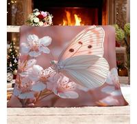 Flannel Fleece Double 150x200cm Romance Plants Cherry Blossoms Butterflies Warm Blankets Blanket Soft Fluffy Easy Care Ma Pink Throw Blanket For Chair Bed Dorm Bedroom Home Women Man