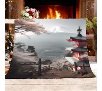 Flannel Fleece King 180x200cm Japanese Landscape Architecture Warm Blankets Blanket Soft Fluffy Easy Care Ma Grey Throw Blanket For Chair Bed Dorm Bedroom Home Women Man