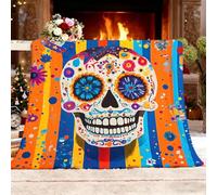 Flannel Fleece King 180x200cm Mexico Day Of The Dead Skulls Warm Blankets Blanket Soft Fluffy Easy Care Ma Colorful Throw Blanket For Chair Bed Dorm Bedroom Home Women Man