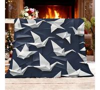 Flannel Fleece King 180x200cm Modern Origami Cranes Geometric Printed Warm Blankets Blanket Soft Fluffy Easy Care Ma Blue Throw Blanket For Chair Bed Dorm Bedroom Home Women Man