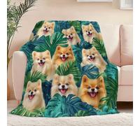 Flannel Fleece Lightweight Cozy Bed Soft Animal Pomeranian Pattern Throw Blanket Green Fit Couch Sofa Single for Home Bedding Living Room Traveling Camping 127 x 152 cm