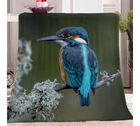 Flannel Fleece Lightweight Cozy Bed Soft Bird Kingfisher Branch Pattern Throw Blanket Teal Fit Couch Sofa Double for Home Bedding Living Room Traveling Camping 150 x 200 cm