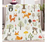 Flannel Fleece Lightweight Cozy Bed Soft Cute Woodland Animals Pattern Throw Blanket Colorful Fit Couch Sofa King for Home Bedding Living Room Traveling Camping 180 x 200 cm