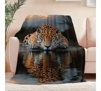 Flannel Fleece Lightweight Cozy Bed Soft Nature Animal Jaguar Pattern Throw Blanket Brown Fit Couch Sofa Single for Home Bedding Living Room Traveling Camping 127 x 152 cm