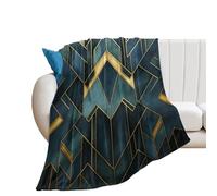 Flannel Fleece Plush Throw Blanket Design Art Deco with Navy Teal And Gold Art Deco Throws Soft Fuzzy Cozy Blanket for Couch Sofa Bed Chair Car,Microfiber Warm Air Conditioning Blanket 40x50in