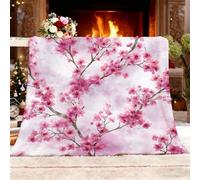 Flannel Fleece Single 130x150cm Japanese Style Watercolor Cherry Blossoms Warm Blankets Blanket Soft Fluffy Easy Care Ma Light Pink Throw Blanket For Chair Bed Dorm Bedroom Home Women Man