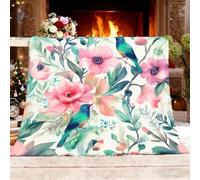 Flannel Fleece Single 130x150cm Watercolor Florals And Birds Warm Blankets Blanket Soft Fluffy Easy Care Ma White Throw Blanket For Chair Bed Dorm Bedroom Home Women Man