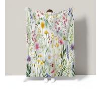 Flannel Fleece Single Size Blanket For Bed, 130X150Cm Soft Fluffy Velvet Bed Blanket With Watercolor Wildflowers Spring Plants Pattern For All Season, Warm And Lightweight, Emerald Green