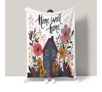 Flannel Fleece Single Size Blanket For Bed, 70X100Cm Soft Fluffy Velvet Bed Blanket With Watercolor Flowers Cute Buildings Pattern For All Season, Warm And Lightweight, Beige