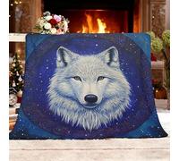 Flannel Fleece Small Single 100x130cm Under The Moon Animals Wolf Head Totem Warm Blankets Blanket Soft Fluffy Easy Care Ma Dark Blue Throw Blanket For Chair Bed Dorm Bedroom Home Women Man