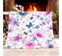Flannel Fleece Super King 180x220cm Romantic Butterflies And Florals Warm Blankets Blanket Soft Fluffy Easy Care Ma Multicolor Throw Blanket For Chair Bed Dorm Bedroom Home Women Man