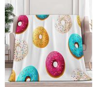 Flannel Fleece Throw Blanket 130 x 150 cm Cartoon Donut Soft Fluffy Sofa Blankets, White Warm Lightweight Blankets for Bed Couch Living Room Sofa Chair Blanket