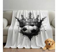 Flannel Fleece Throw Blanket 130 x 150 cm, Soft & Warm, Lightweight Microfibre Low-Pile Plush, All-Season Throw for Bed, Sofa & Couch, Gray, Mystery Soccer Crown