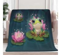 Flannel Fleece Throw Blanket 180 x 200 cm Cartoon Frog Water Lily Lightweight Cozy Plush Bedspreads Blankets, Dark Green Soft Versatile Throw Sherpa Blanket - Aldult & Children Bed Couch