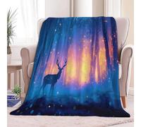 Flannel Fleece Throw Blanket 180 x 220 cm Fantasy Magical Forest Deer Soft Fluffy Sofa Blankets, Blue Warm Lightweight Blankets for Bed Couch Living Room Sofa Chair Blanket