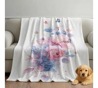 Flannel Fleece Throw Blanket 200 x 200 cm, Soft Comfortable Microfibre, Lightweight Breathable, Low-Pile Plush, All-Season Throw for Bed, Sofa & Couch, Pink, Elegant Floral Butterfly