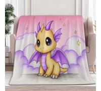Flannel Fleece Throw Blanket 220 x 240 cm Cartoon Little Dragon Stars Soft Fluffy Sofa Blankets, Light Pink Warm Lightweight Blankets for Bed Couch Living Room Sofa Chair Blanket
