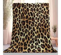 Flannel Fleece Throw Blanket 220 x 240 cm, Soft Warm Digital Art Style Abstract Leopard Print Blanket, for Kids Teens or Adults Lightweight Cozy, for All Seasons Brown Beige Black
