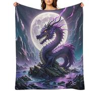 Flannel Fleece Throw Blanket - 30"x40" Super Soft Plush,Lightweight Wrinkle Resistant Cozy Purple Dragon Purple Moon Blanket for Couch Sofa Bed Travel Camping and Gift