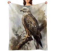 Flannel Fleece Throw Blanket - 40"x50" Super Soft Plush,Lightweight Wrinkle Resistant Cozy Watercolor of Hawk Sitting in The Tree Blanket for Couch Sofa Bed Travel Camping and Gift