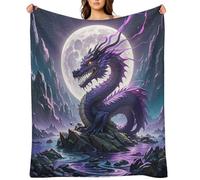Flannel Fleece Throw Blanket - 50"x60" Super Soft Plush,Lightweight Wrinkle Resistant Cozy Purple Dragon Purple Moon Blanket for Couch Sofa Bed Travel Camping and Gift