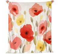 Flannel Fleece Throw Blanket 80 x 150 cm, Soft Warm Cartoon Watercolor Poppy Flower Elements Printed Blanket, for Kids Teens or Adults Lightweight Cozy, for All Seasons Beige