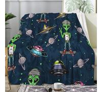 Flannel Fleece Throw Blanket -Alien Print Single Bed Throw, All Season Blanket, No Shed No Pilling, Luxury Plush Sofa Throws for Sofas, Bed,car, Spaceship Pattern (135x150cm)-ACp99