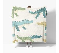 Flannel Fleece Throw Blanket Baby size 100x130, Soft Fluffy Cartoon Crocodile Print Sofa Blanket for All Season, Warm Lightweight Blankets for Bed, Beige Blanket for Women Mens Kids