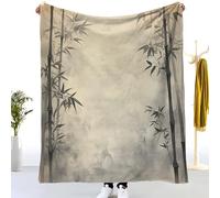 Flannel Fleece Throw Blanket Baby size 100x130, Soft Fluffy Chinese Ink Painting Bamboo Sofa Blanket for All Season, Warm Lightweight Blankets for Bed, Retro Style Blanket for Women Mens Kids