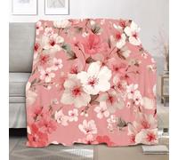 Flannel Fleece Throw Blanket Baby size 100x130cm, Soft Fluffy Painted Cherry Blossom Pattern Sofa Blanket for All Season, Warm Lightweight Blankets for Bed, Pink Blankets for Women Mens Kids