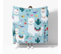 Flannel Fleece Throw Blanket Baby size 70x100cm, Cartoon Animals And Plants Soft Fluffy Sofa Blanket for Kids Girls Boys, Light Blue Warm and Lightweight Bed Blankets for All Season
