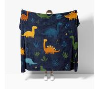 Flannel Fleece Throw Blanket Baby size 70x100cm, Cartoon Dinosaur Theme Soft Fluffy Sofa Blanket for Kids Girls Boys, Dark Blue Warm and Lightweight Bed Blankets for All Season